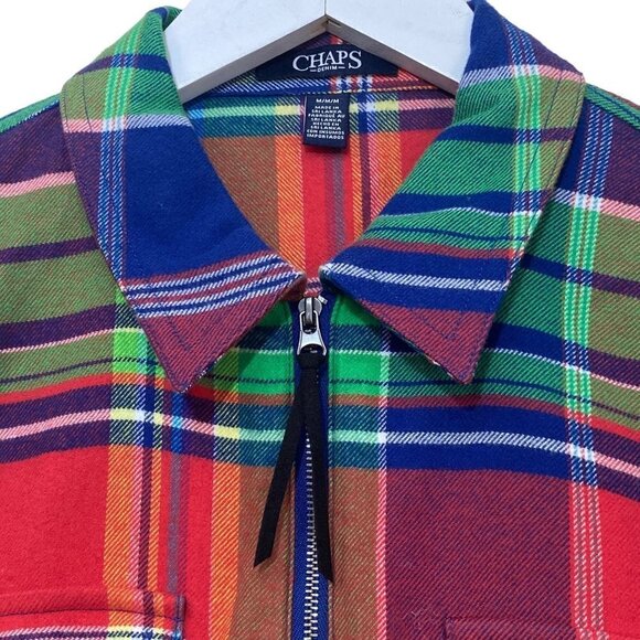 Chaps Zip Front Flannel Shirt Medium Womens Casual Plaid Jacket Top Cotton - Picture 7 of 11